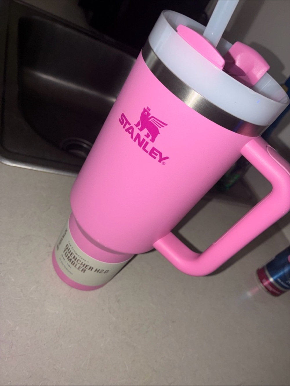 Stanley Bright Pink Insulated Travel Mug with Handle and Straw